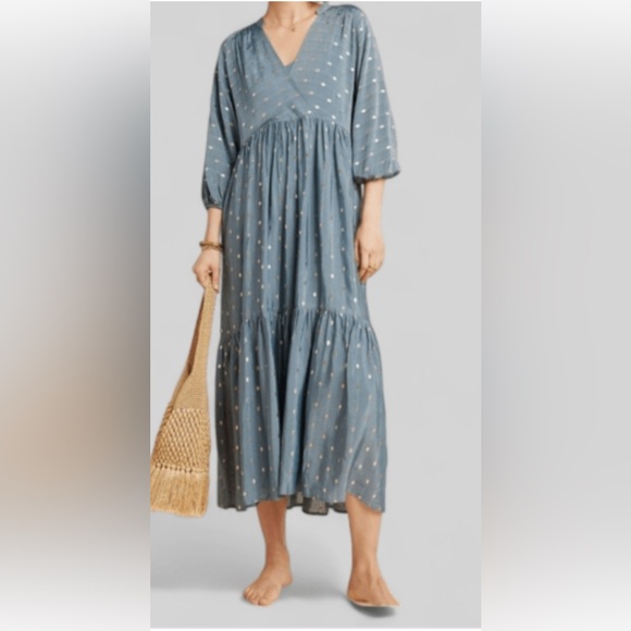 Anthropologie gold metallic polka dot maxi dress - Picture 4 of 5